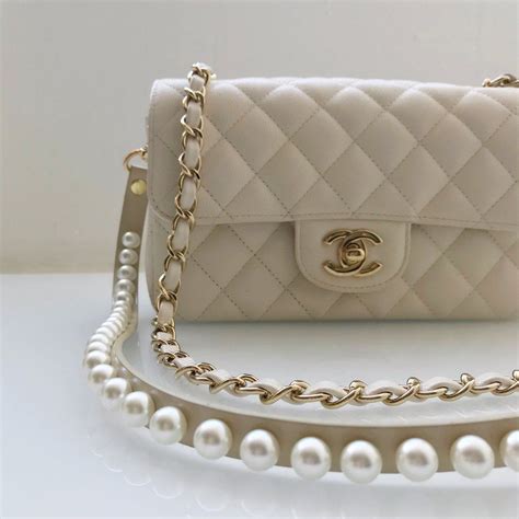 chanel pearl boy bag white|chanel bag with pearls strap.